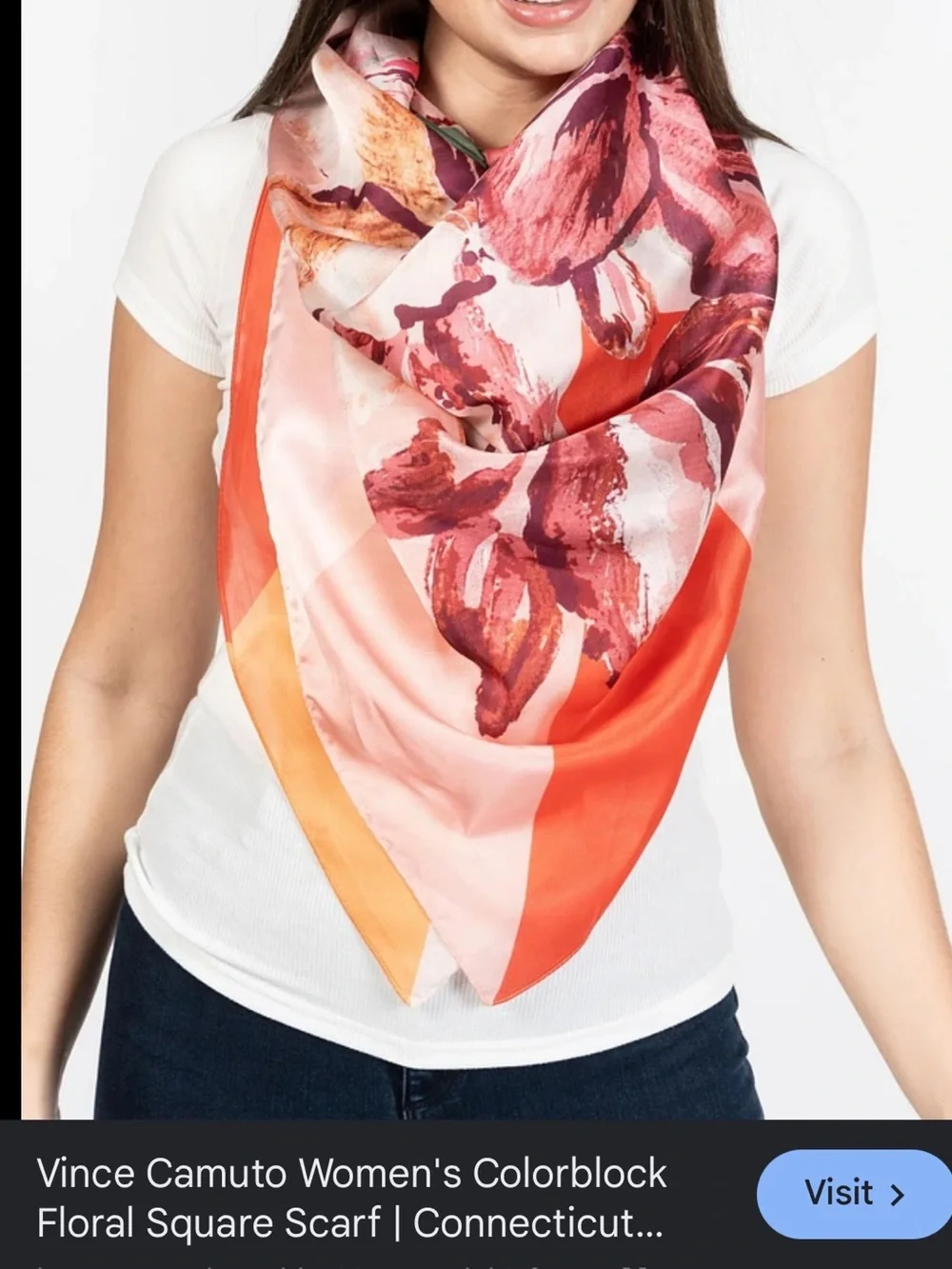 Vince Camuto Floral Watercolor Silk-Feel Scarf in Red and Cream - Elegant Accent
